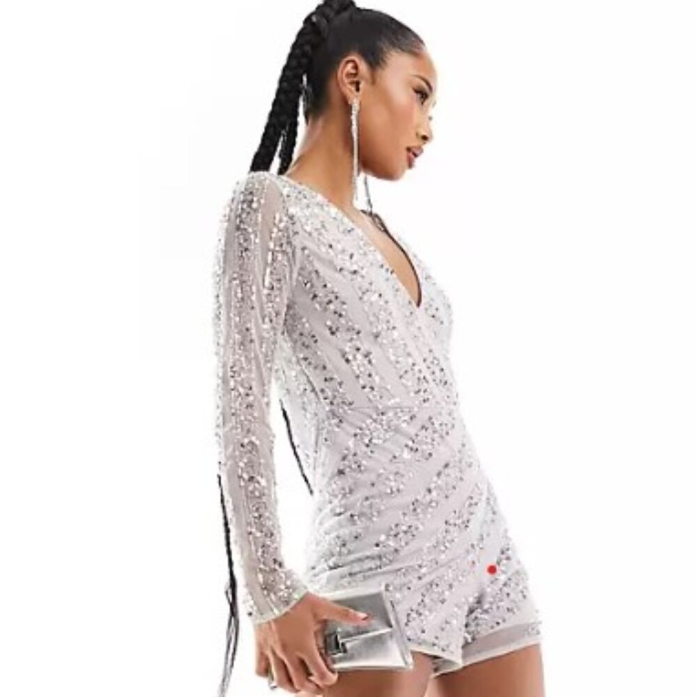 NWT ASOS Sequin Hand Beaded Romper Jumpsuit Size 6
